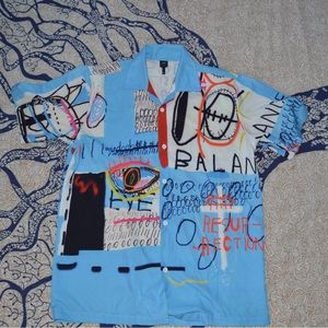 Men's Artistic Blue Casual Button Down Shirt